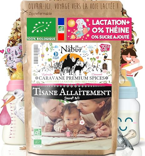 Nabür - Tisane Allaitement Secret N°1 BIO 250 Gr | Booster 4-en-1 | Tisane Bébé | Fenouil, Carvi, Fenugrec, Honeybush Coliques Lactation