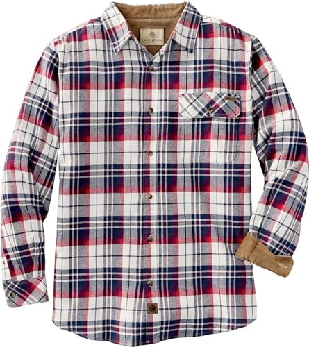 Legendary Whitetails Men's Buck Camp Flannel, Long Sleeve Plaid Button Down Casual Shirt, Corduroy Cuffs, Americana Plaid, 3XL