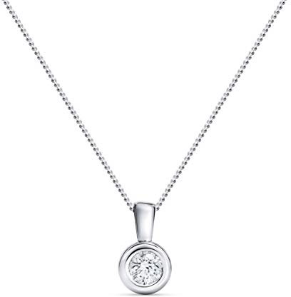 MIORE Kette Damen 0.15 Ct Diamant Halskette mit Anhänger Solitär Diamant Brillant Kette aus Weißgold 14 Karat / 585 Gold, Halsschmuck 45 cm lang