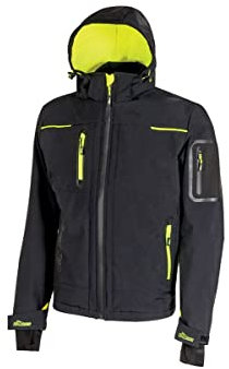 U-Power SPACE, Giacca Softshell, con Cappuccio Staccabile, Tasche Ampie, Full Zip, Antivento, Impermeabile, Tessuto Resistente, Confortevole (BLACK CARBON - 3XL)