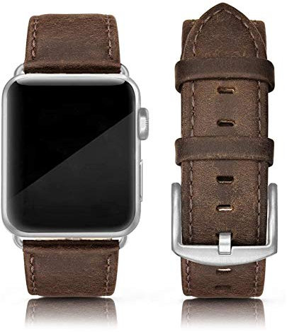 PARMPH Lederarmband kompatibel für Apple Watch 42mm(Series 3/2/1) 44mm 45mm 46mm, echtes Leder Retro Vintage Armband kompatibel mit iWatch Series 10 9 8 7 6 5 4 3 2 1 SE Sports & Edition Herren