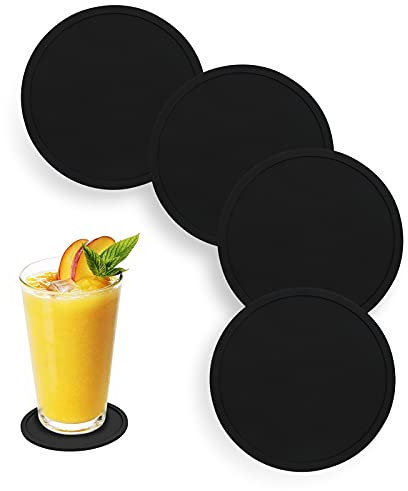 Lot de 4 dessous de verre antidérapants et réutilisables - En silicone antidérapant pour protéger le bureau de la chaleur et des rayures - Noir