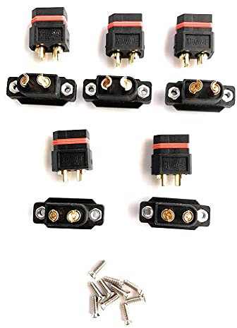 YUNIQUE GREEN-CLEAN-POWER - 5 Pezzi XT60E-1 Connettori Maschio di Alta Qualità per Batterie Modellismo RC Lipo | Compatibili con Batterie Lipo, 7.4V 1200mAh, 3.7V 2000mAh, Nero