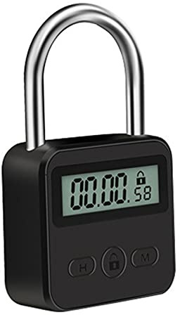 Lucchetto con timer in metallo, 99 ore di tempo massimo, lucchetto con timer ricaricabile tramite USB, con display LCD, micro timer elettronico multifunzione, lucchetto in metallo resistente (nero)