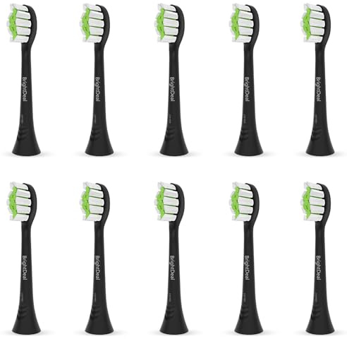 BrightDeal Lot de 10 Têtes de Brosse à Dents de Rechange Compatibles avec Philips Sonicare HealthyWhite, EasyClean, Noir