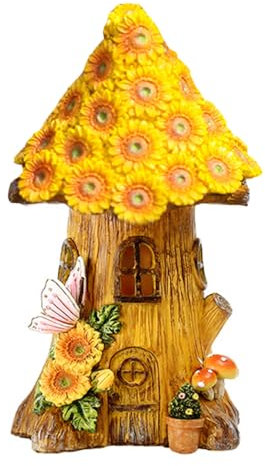 jojofuny Solar Feenhaus LED Gartenleuchten Pilzhaus: Pilz Gartenfigur Statue, Feenhaus für Den Garten, Garten Solarleuchten für Rasen Terrassen Weihnachten Miniatur Deko Ornamente