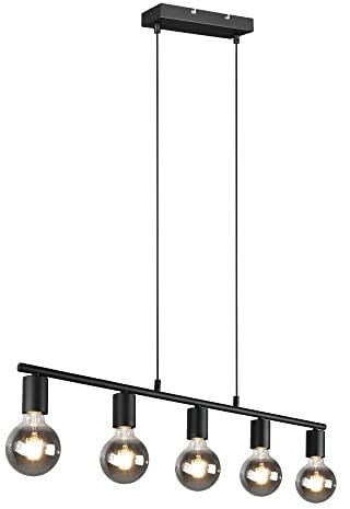 Reality Leuchten Pendelleuchte Vannes R30185032, Metall Schwarz Matt, Exkl. 5x E27