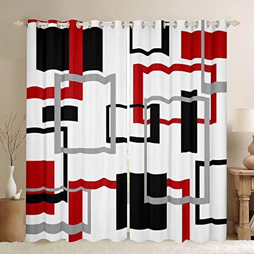 Geometrie Quadratische Vorhänge Weiß Schwarz Rot Grau Streifen Verdunkelungsvorhänge Geometrisches Gitter Karierte Vorhänge Kinder Jungen Mädchen Moderne Kreative Kunst Fenstervorhänge,55x69