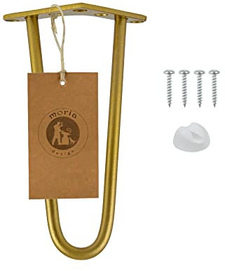 Moria Hairpin Leg 1 pièce, Pieds de Meubles, de 10 à 80 cm, pour Armoire, Tabouret, Table de Chevet, Table Basse, Pieds de Table avec Protections de Sol et vis, 24 cm, 2 entretoises (métal, doré)