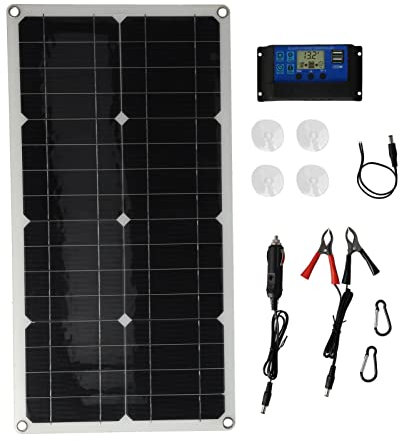 Kit de Panneau Solaire 100 W Kit de Chargeur de Batterie de Panneau Solaire en Silicium Monocristallin avec Contrôleur 30 A pour Voiture, Camping-car, Avions, Satellites, Stations Spatiales, Agricultu