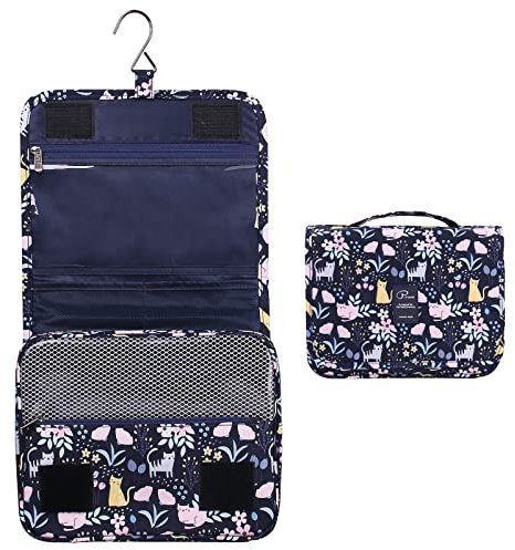 Beauty Case da Viaggio per Donne, Lychii Borsa da Toilette Con Gancio, Impermeabile Trousse Trucchi Cosmetici Organizer -Cat