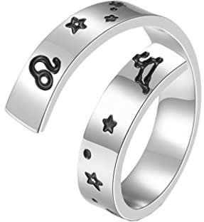 HIJONES Männer Frauen Sternzeichen-Ring aus Rostfreier Stahl Geburtstagsgeschenk 12 Sternbild Horoskop Offener Ring Verstellbar Löwe