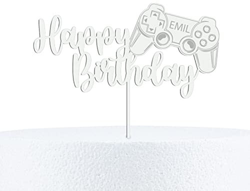 Cake Topper Happy Birthday mit Controller Motiv Kuchenstecker aus Acryl personalisiert mit Wunschnamen - 15, 20 & 25 cm Höhe