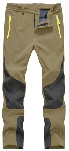 donhobo Damen Wanderhose Wasserdicht Outdoorhose Softshellhose Winter Thermohose Winddichte Berghose Warme Gefüttert Trekkinghose Skihose (Khaki, S)