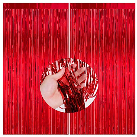 CC wonderland zone 2 Stück Rot Lametta Vorhänge - Metallische Folienvorhänge (1m x 2m) Tinsel Curtain für Party Deko
