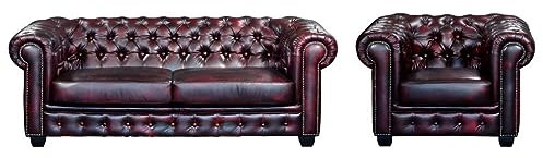 Vente-unique - Chesterfield Garnitur 3+1 - Büffelleder - Rotbraun - Brenton