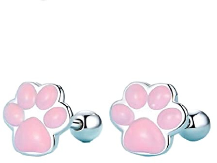 Bellitia Jewelry Pfoten Katzen Ohrringe für Damen Platiniert 925 Sterling Silber Mädchen Ohrstecker Liebe Set Schmuck Geschenk für Damen