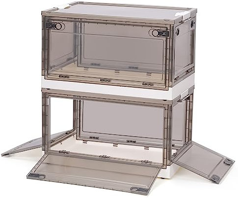 DOADW Stapelbare Aufbewahrungskörbe mit Deckel, 2 Packungen, 100 Qt (25 Gall), große Aufbewahrungsbehälter mit Deckel und Rollen, zusammenklappbare Kunststoff-Aufbewahrungskörbe, Regal-Organizer,