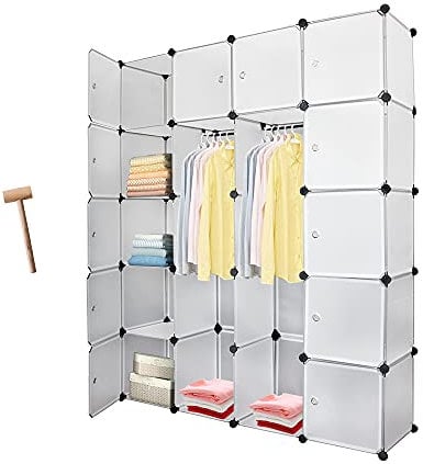 Sonnewelt Garderobenschrank DIY Kleiderschrank Regalsystem 20 Würfeln mit Türen Steckregal Kleiderschrank Schrank Regal Kunststoff Einfache Montage Platzsparendes Steckregalsystem Bücherregal, Weiß