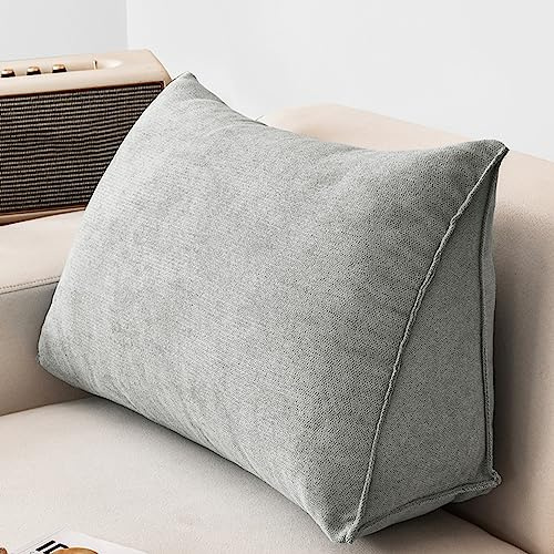 NENIUX Großes Keil-Lesekissen, Kopfteilkissen, dreieckiges Rückenkissen, Lendenwirbel-/Rückenstützkissen mit abnehmbarem Bezug für Tagesbett, Sofa, Tatami Home, 60 x 35 x 20 cm, Grau