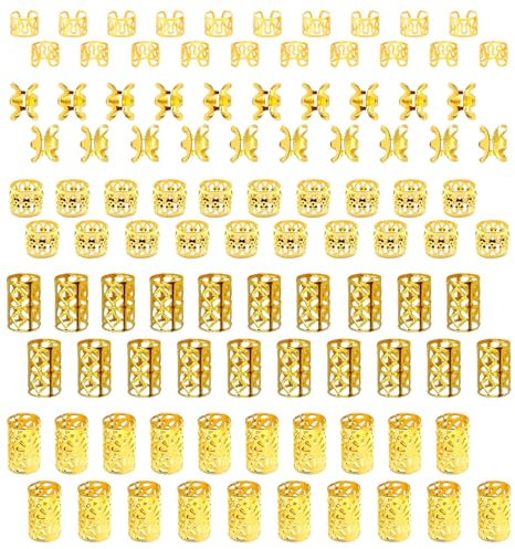 INNAL 100 Stück Dreadlocks Braids Schmuck Verstellbar Haarschmuck für Zöpfe Haarringe für Zöpfe Metall Haar Schmuck für Damen Männer Braids Zubehör Dekoration Gold