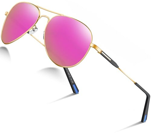 Sunglasses Mens Polarised Sunglasses Womens Pilot Sun glasses Black Designer UV Protection Mirrored Reflective Dark Shades for Driving Hiking Running (Pink)