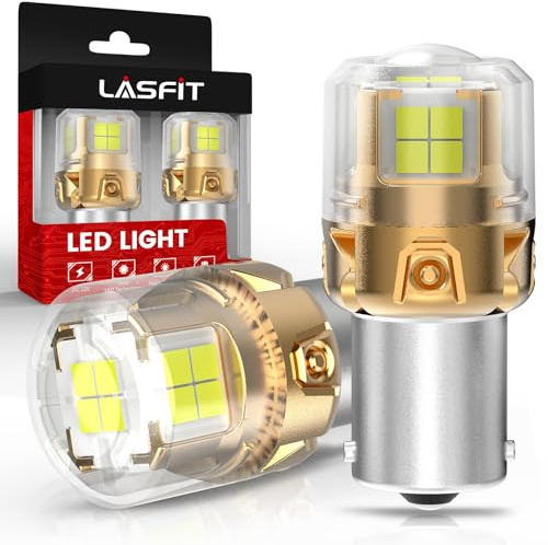 LASFIT L2 1156 LED Bulbs Reverse Lights, Upgraded 500% Brighter 7506 P21W 1003 BA15S LED Lamps with Projector Lens Halogen Replacement for Backup Daytime Running Lights, 6000K Xenon White,2pcs
