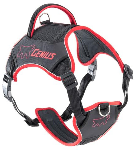 Ferplast Hundegeschirr große Hunde Genius, Reflektierend, Atmungsaktiv, Einstellbar, Schnellverschluss, Hundegeschirr mit Griff, Rot