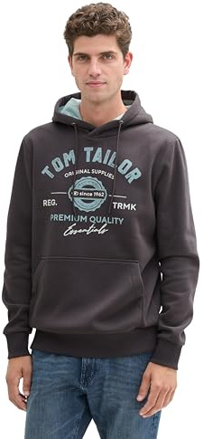 Tom Tailor Herren Hoodie mit Logo-Print,10899 - Tarmac Grey, XXXL