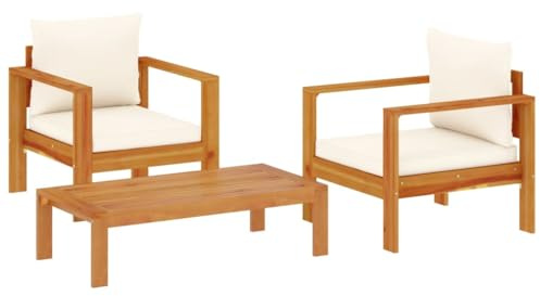 vidaXL Garten Sofa Garnitur 3-TLG., Gartenmöbel Set mit Kissen, Sitzgruppe für Garten Terrasse, Gartensofa Tisch Lounge, Massivholz Akazie