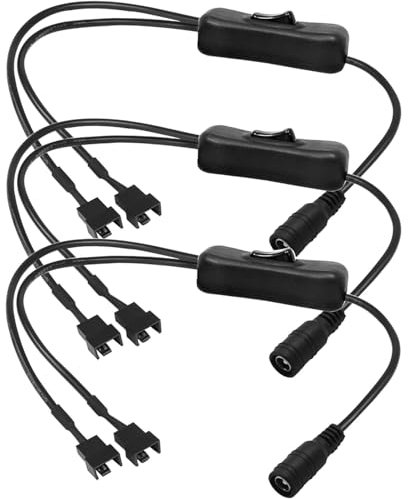 RUNCCI-YUN 3PCS 3-Pin / 4-Pin cable ventilador DC5521, splitter fan 1 a 2,Dual 4Pin CPU PC Fan Connector con interruptor (30 cm)