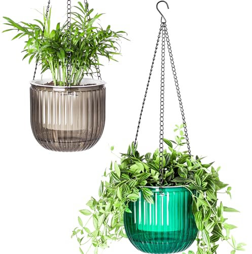 Calvalor 16.5cm 2er Set hängepflanzen Topf Hängeblumentöpfe aussen Hängeampel außen blumenampel hängend innen hängetopf für Pflanzen Hängetöpfe hängender blumentopf hängend hänge blumentöpfe hängende