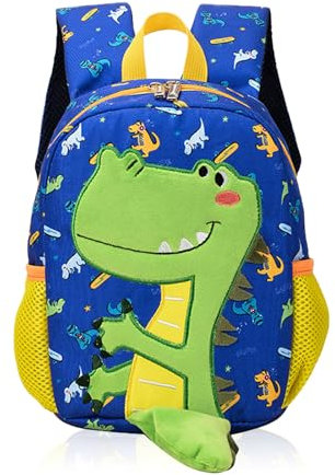 Auirshiky Dino Rucksack für Kindergarten, Jungen 2-3 Jahre, Mit Brustgurt, Kindergartenrucksack (Blue)