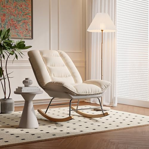 KeepGoon Schaukelstuhl Sessel Schaukelsessel Relaxsessel mit Verstellbarer Rückenlehne,12-Fach Verstellbarer Neigung,Wohnzimmersessel Akzentstuhl für Schlafzimmer,Leinen + technisches Tuch