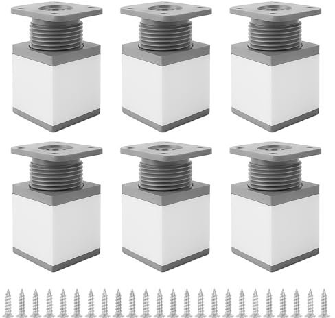 JIjzedL 6 Pièces Pied de Meuble Reglable, Pieds de Meuble 40 × 40 × 50 mm (Extensibles de 15 mm), Pied Reglable pour Meuble Carrés en Alliage D'aluminium, Pieds Meuble Cuisine (6)
