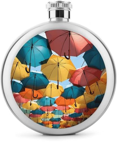 Colored Umbrellas Hip Flask 5 Oz Round Stainless Steel Mirror Polished Wine Pot Portable Pocket Wine Whiskey Flask Small Drinking Flasks Drinkware for Men Women