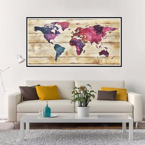 Peinture Numero Adulte Carte du monde, Grand Peinture par Numéros Violet, Kits de Peinture au Numéro Avec Pinceaux et Pigment Acrylique, Paint by Numbers pour Décoration 70x140 cm Sans Cadre-YH175