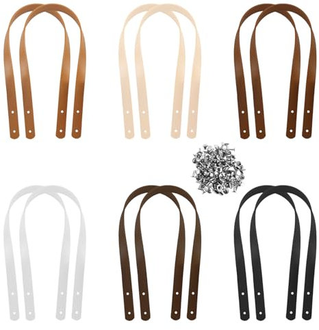 Ovtai 12 Stück Taschengriffe Leder, Taschenhenkel, 60 cm Abnehmbare Schultergurte mit 48 Nieten für Handtasche Geldbörsen Taschenriemen Lederriemen für Taschen (6 Farben)