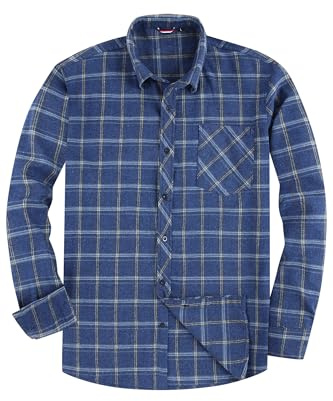 JupiterSecret Mens Flannel Shirt Classic Checked Shirt Mens Casual Button-Down Shirts Long Sleeve for Daily Wear