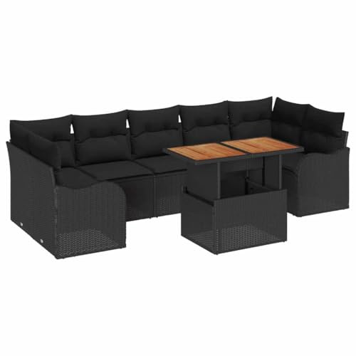 vidaXL 8-teiliges Gartensofa-Set mit Kissen in Schwarz. Modulare Möbel für draußen, wetterfest und mit verstellbaren Füßen Rattan-Sitzmöbel für die Terrasse mit Stauraum.