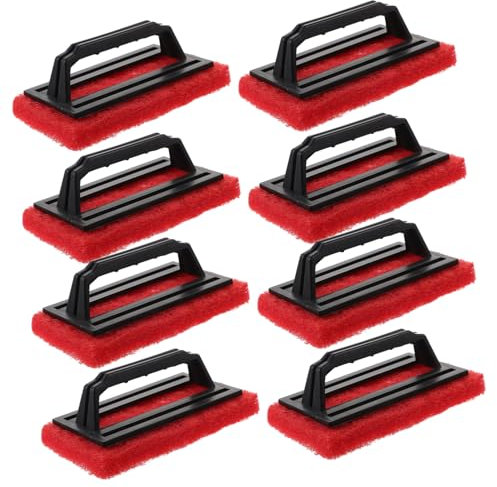 GAROZATION 10pcs Red Barbecue Rack Brush and Grill Scrub Sponge Set Handle for Outdoor Charcoal Grill Cleaning, Multi-functional Grate Brush Kit for Bbq and Griddle Maintenance