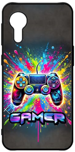 FunKaz Coque pour Samsung Galaxy XCover 5 - Gamer Manette de Jeu Fond Multicolore - Coque Noire TPU