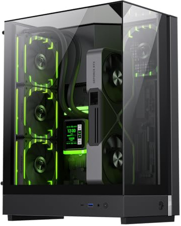 GAMEMAX T20 BK M-ATX Gaming Gehäuse 270° Panorama Temperglas mit 90° Mainboard Vertical GPU 2×120mm ARGB Lüfter 360mm Radiator SFX/SFX-L BTF-Ready Black PC Case für RGB Gaming Schwarz
