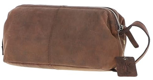 Ashwood Men’s Vintage Leather Washbag - Full-Grain Distressed Toiletry Bag - Travel Dopp Kit with Zip Compartments - Stylish Grooming Organizer for Men's: Q-47 (Brown)