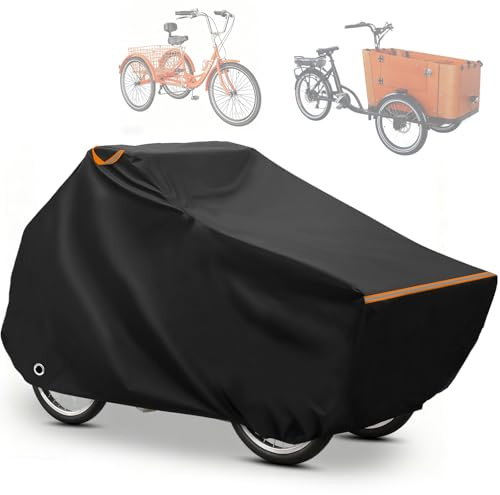 AKEfit Cargo Bike Cover, Bike Covers Outdoor Storage Waterproof, Adult Tricycle Cover, Heavy Duty Bicycle Tarp for Electric Large Cargo Bike, Windproof Ebike Cover, Black