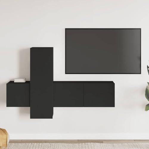 Owoxanthellate 3-TLG. TV Sideboard Set Schwarz 80 x 30 x 30 cm Holzwerkstoff Modernes Design & Robustheit Kombi Regal Lowboard Fernsehschrank Wandmontage für Wohnzimmer Schlafzimmer Büro