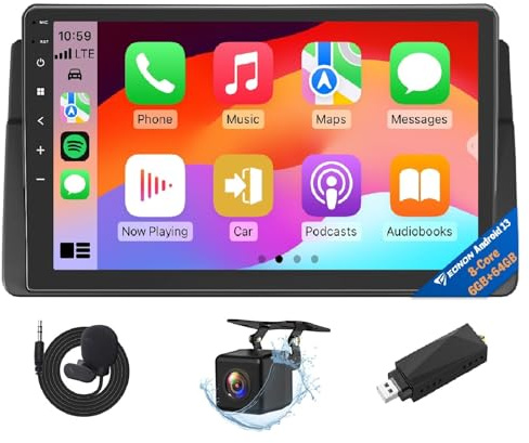 Eonon 9 Zoll für BMW 3er E46 1998 1999 2000 2001 2002 2003 2004 2005 2006 6+64GB Android 13 Autoradio Bildschirm GPS 4G Wireless Carplay Android Auto Bluetooth Rückfahrkamera + DAB-Dongle
