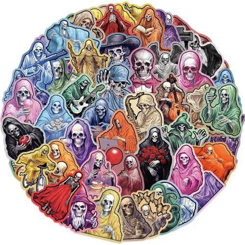 Aufkleber 50 Stück, Schädel Stickers Kreative Cartoon Vinyl Wasserdicht Aufkleber für Laptops, Skateboards, Autos, Stoßstangen, Koffer, Motorräder, Snowboards, Tablets