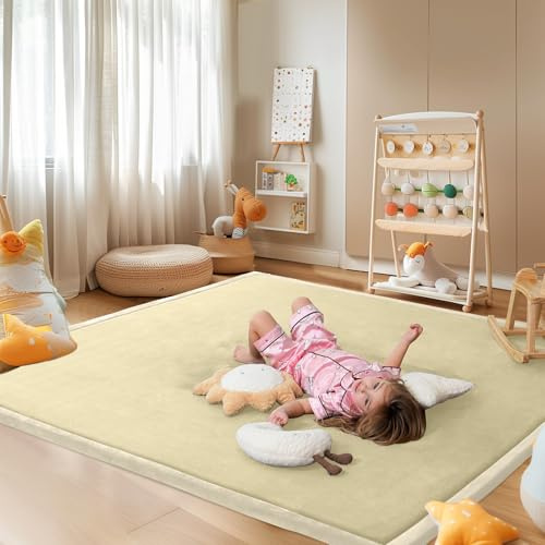 SUNYRISY Krabbelmatte Baby Spielmatte Kinderzimmer Spielteppich | 3.5cm Dicke Kinder Teppich für Mädchen und Junge, Rutschfester Unterseite Tatami Matte, Memory Schaum, 150 x 180cm Beige