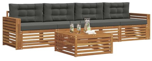 vidaXL Outdoor-Sofagarnitur mit Kissen 5 pcs Natur und Anthrazit, Gartenlounge, modernes Outdoor-Sofa, Sitzmöbel für die Terrasse, langlebige Komfort-Einheit
